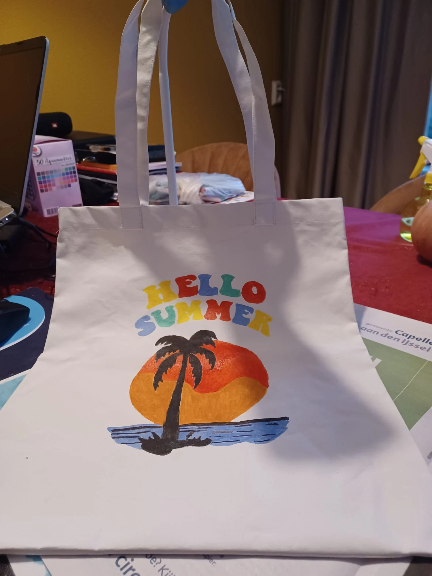 Hello Summer — Beschilderde linnen tas