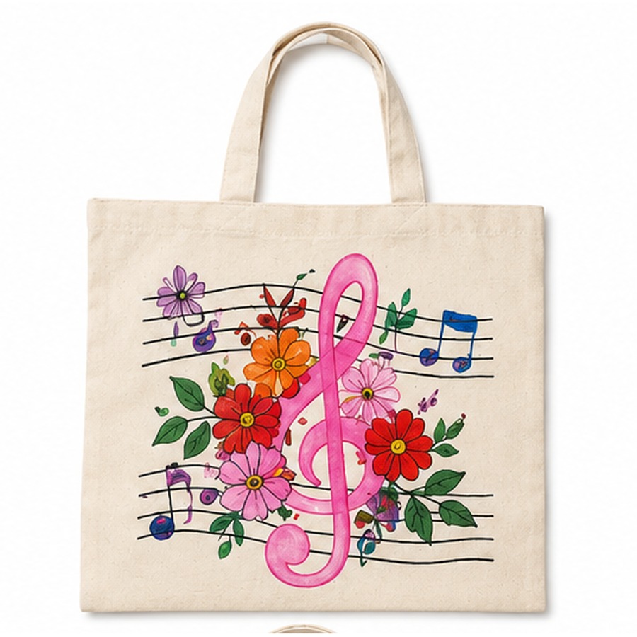Handgeschilderde muziektas met bloemen